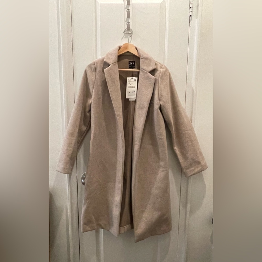 Zara Felt Texture Coat Jacket NWT Beige Tan Small